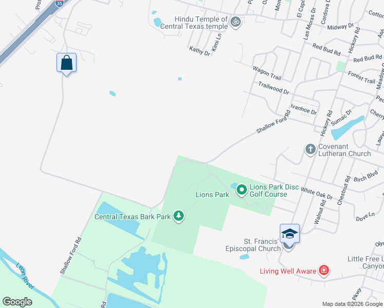 map of restaurants, bars, coffee shops, grocery stores, and more near 4500-4898 Shallow Ford Road in Temple