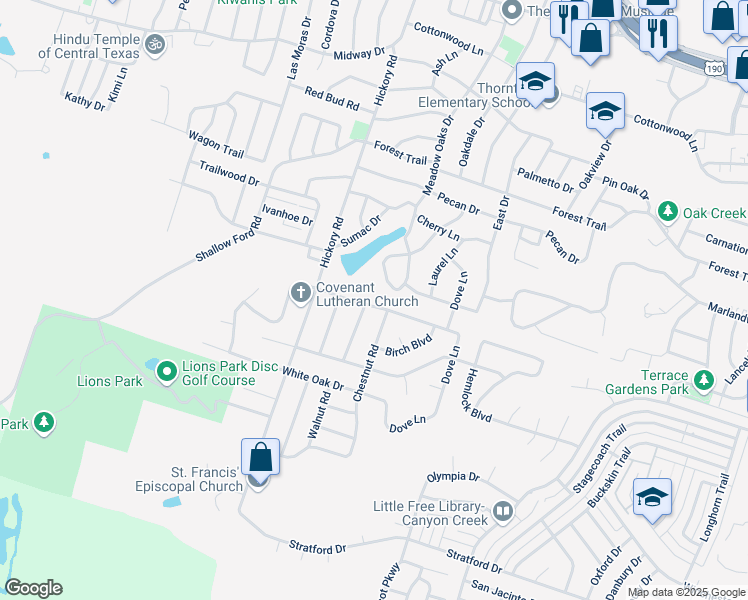 map of restaurants, bars, coffee shops, grocery stores, and more near 3210 Magnolia Boulevard in Temple