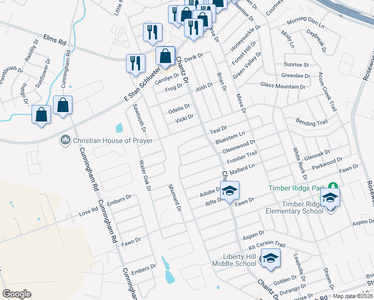 map of restaurants, bars, coffee shops, grocery stores, and more near 4202 Bluestem Lane in Killeen