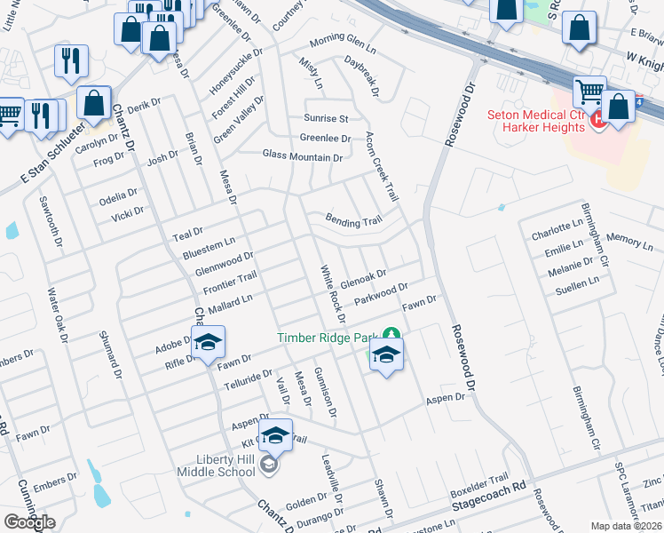 map of restaurants, bars, coffee shops, grocery stores, and more near 5015 Wind Song Drive in Killeen
