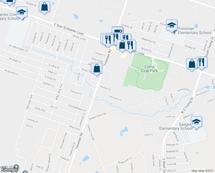 map of restaurants, bars, coffee shops, grocery stores, and more near 1105 Nicholas Circle in Killeen