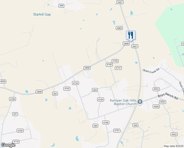 map of restaurants, bars, coffee shops, grocery stores, and more near 4710 Farm to Market Road 2808 in Kempner