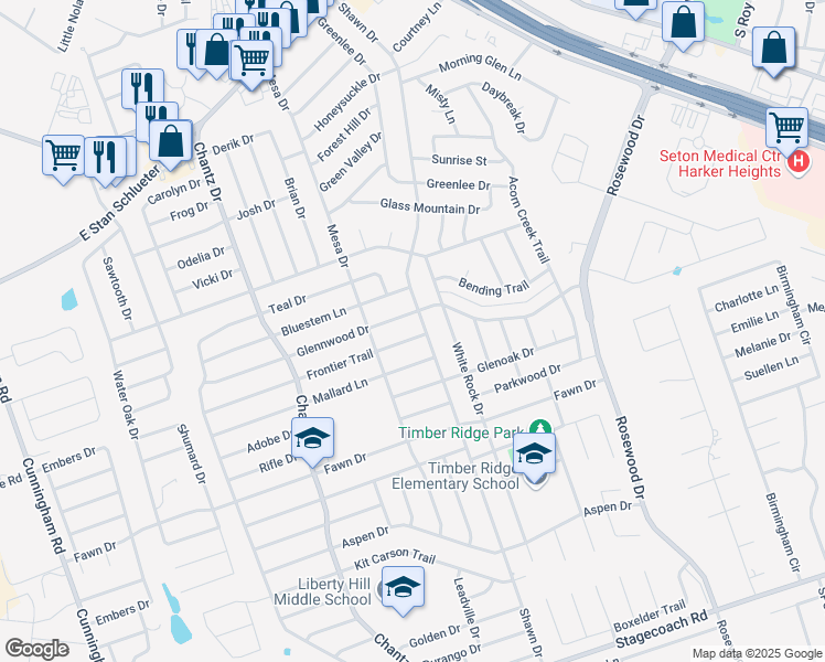 map of restaurants, bars, coffee shops, grocery stores, and more near 4805 Frontier Trail in Killeen