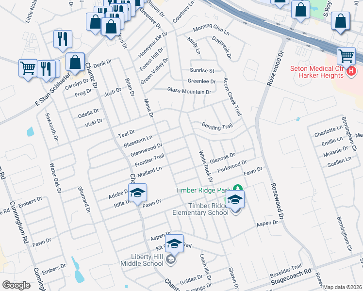map of restaurants, bars, coffee shops, grocery stores, and more near 4806 Glennwood Drive in Killeen