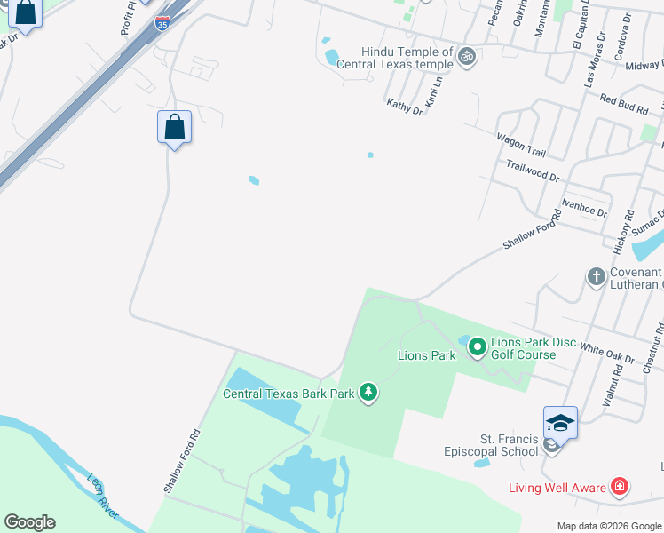 map of restaurants, bars, coffee shops, grocery stores, and more near 4651 Shallow Ford Road in Temple