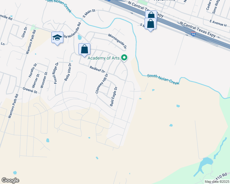 map of restaurants, bars, coffee shops, grocery stores, and more near Bald Eagle Drive in Nolanville