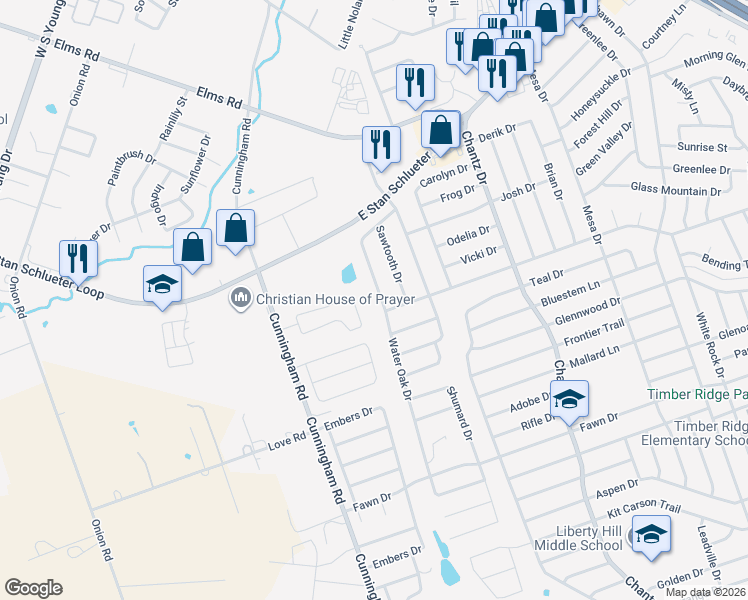 map of restaurants, bars, coffee shops, grocery stores, and more near 3814 Water Oak Drive in Killeen