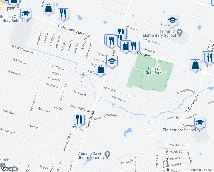 map of restaurants, bars, coffee shops, grocery stores, and more near 1105 Nicholas Circle in Killeen