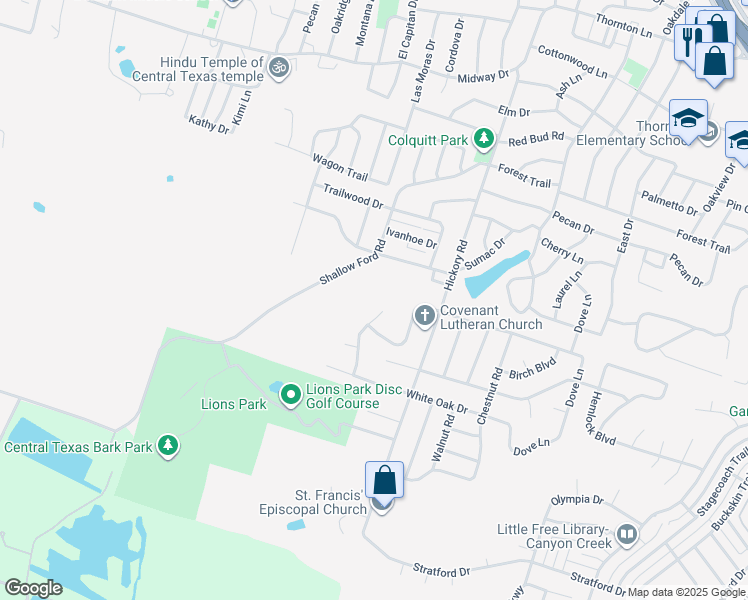 map of restaurants, bars, coffee shops, grocery stores, and more near 4126 Hampton Drive in Temple