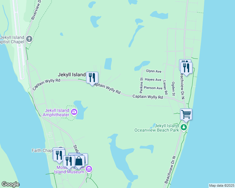 map of restaurants, bars, coffee shops, grocery stores, and more near 311 Captain Wylly Road in Jekyll Island