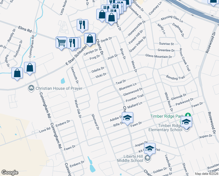 map of restaurants, bars, coffee shops, grocery stores, and more near 4308 Teal Drive in Killeen