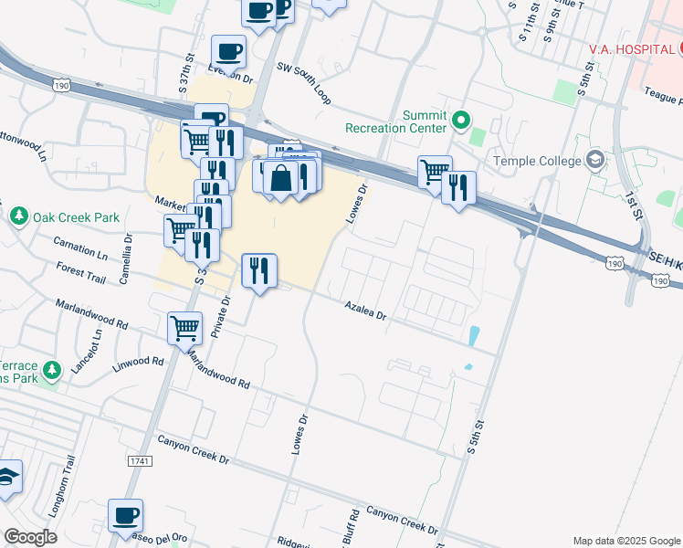 map of restaurants, bars, coffee shops, grocery stores, and more near 1049 Cavendish Avenue in Temple
