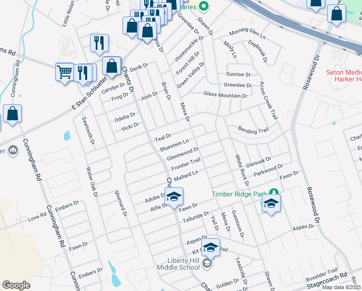 map of restaurants, bars, coffee shops, grocery stores, and more near 4510 Bluestem Lane in Killeen