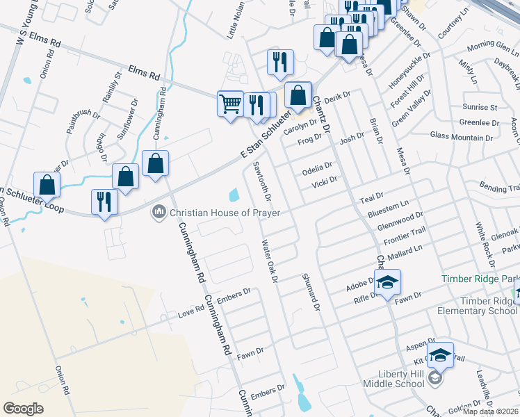 map of restaurants, bars, coffee shops, grocery stores, and more near 3814 Water Oak Drive in Killeen