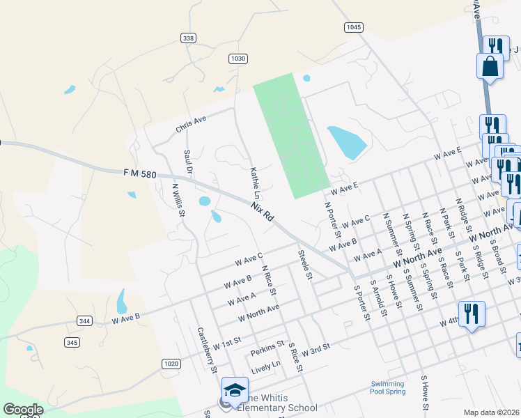 map of restaurants, bars, coffee shops, grocery stores, and more near 1302 Nix Road in Lampasas