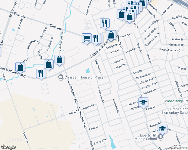 map of restaurants, bars, coffee shops, grocery stores, and more near 3814 Water Oak Drive in Killeen