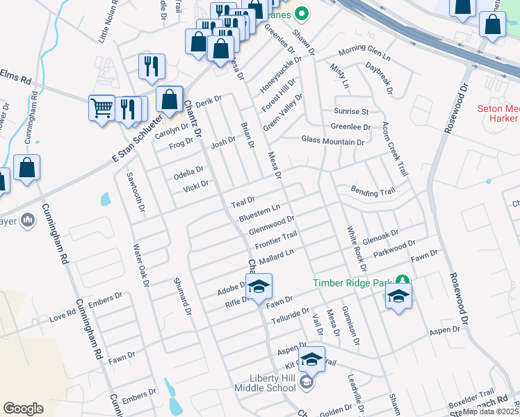 map of restaurants, bars, coffee shops, grocery stores, and more near 4510 Bluestem Lane in Killeen