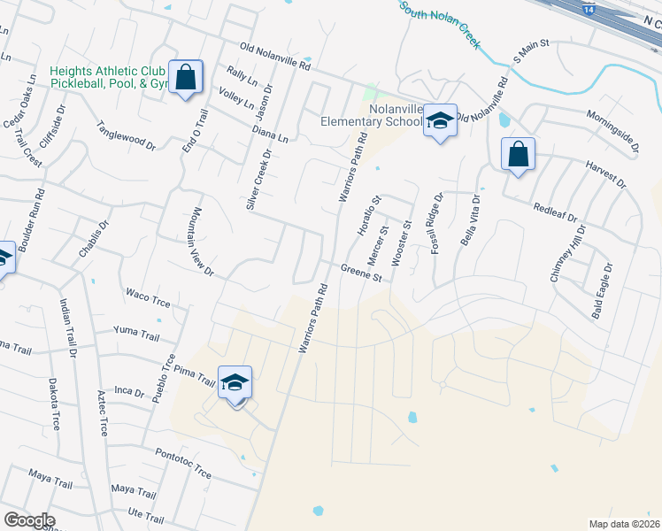 map of restaurants, bars, coffee shops, grocery stores, and more near 1801 Warriors Path in Harker Heights