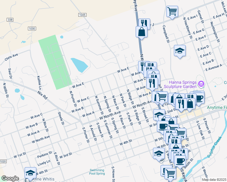 map of restaurants, bars, coffee shops, grocery stores, and more near 300 North Race Street in Lampasas