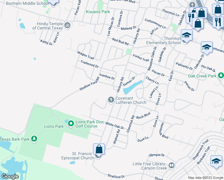 map of restaurants, bars, coffee shops, grocery stores, and more near 3506 Magnolia Boulevard in Temple