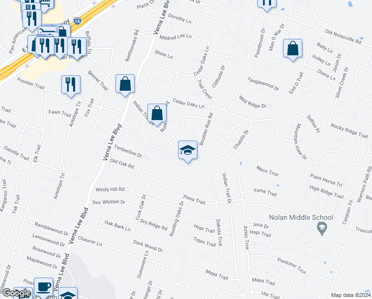 map of restaurants, bars, coffee shops, grocery stores, and more near 1110 Indian Trail in Harker Heights