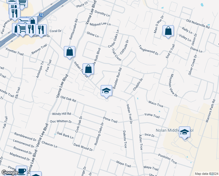 map of restaurants, bars, coffee shops, grocery stores, and more near 104 Oak Trail Drive in Harker Heights