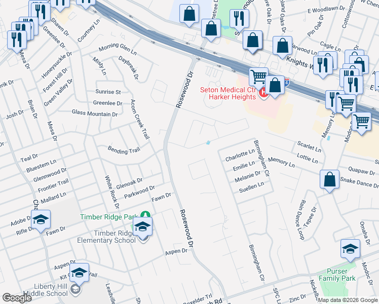 map of restaurants, bars, coffee shops, grocery stores, and more near 4903 Deerwood Loop in Killeen