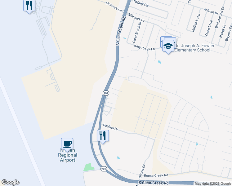 map of restaurants, bars, coffee shops, grocery stores, and more near 7210 South Clear Creek Road in Killeen