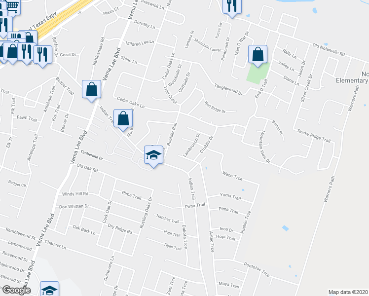 map of restaurants, bars, coffee shops, grocery stores, and more near 1106 Lambrusco Drive in Harker Heights