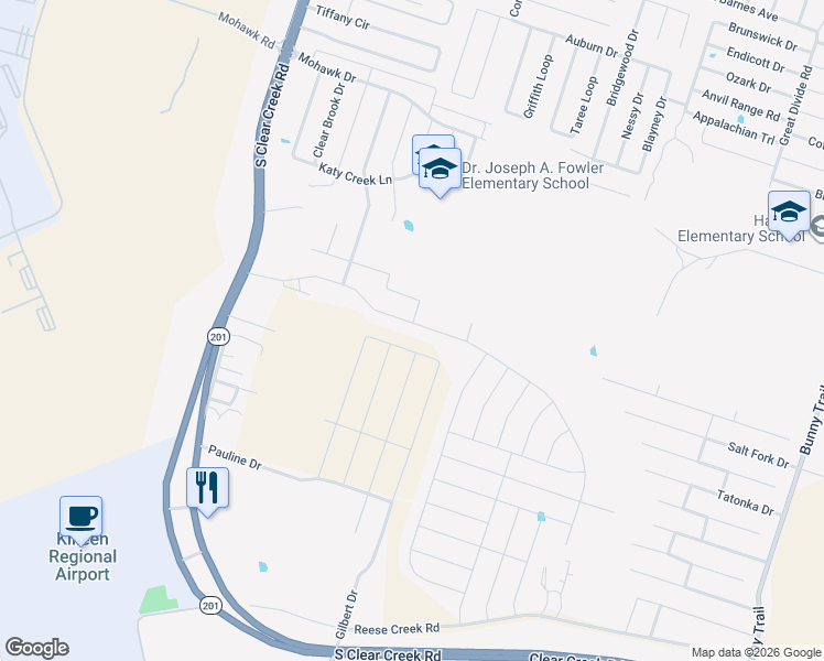 map of restaurants, bars, coffee shops, grocery stores, and more near 4611 Prewitt Ranch Road in Killeen