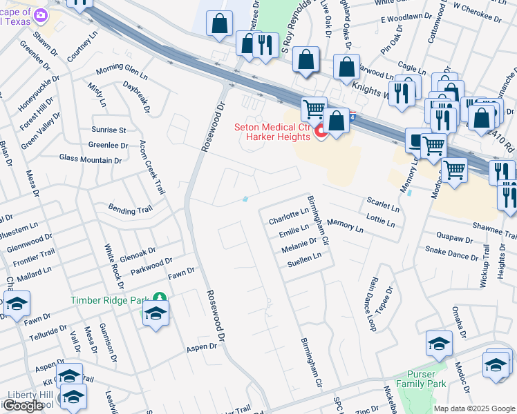 map of restaurants, bars, coffee shops, grocery stores, and more near 5305 Birmingham Circle in Killeen