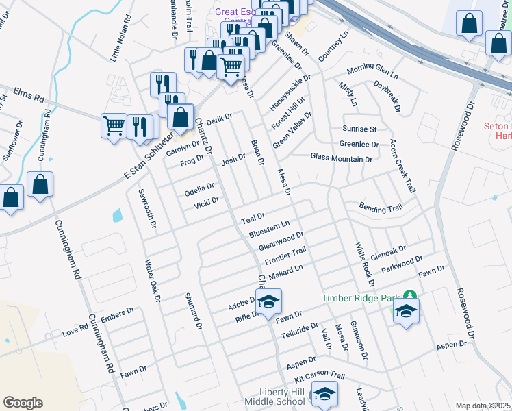 map of restaurants, bars, coffee shops, grocery stores, and more near 4410 Pepper Mill Hollow in Killeen