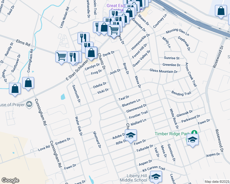 map of restaurants, bars, coffee shops, grocery stores, and more near 4705 Chantz Drive in Killeen