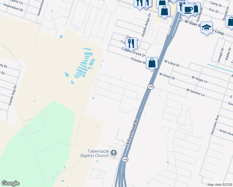 map of restaurants, bars, coffee shops, grocery stores, and more near Kum-Ok in Killeen
