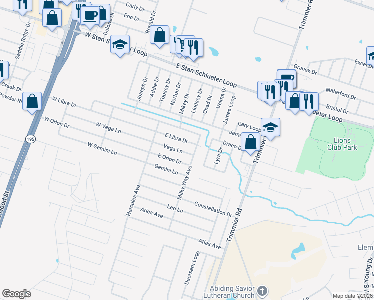 map of restaurants, bars, coffee shops, grocery stores, and more near 508 East Libra Drive in Killeen