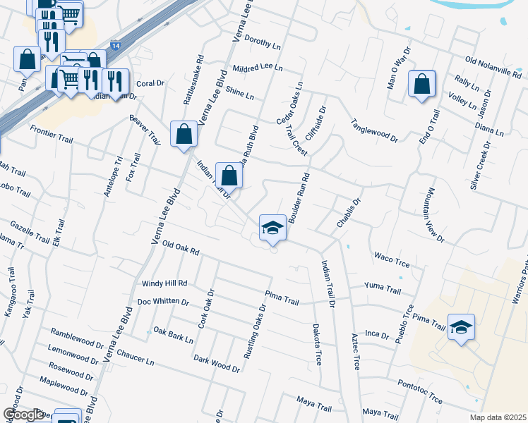 map of restaurants, bars, coffee shops, grocery stores, and more near 122 Wind Ridge Drive in Harker Heights