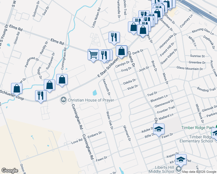 map of restaurants, bars, coffee shops, grocery stores, and more near 3920 Oak Valley Drive in Killeen