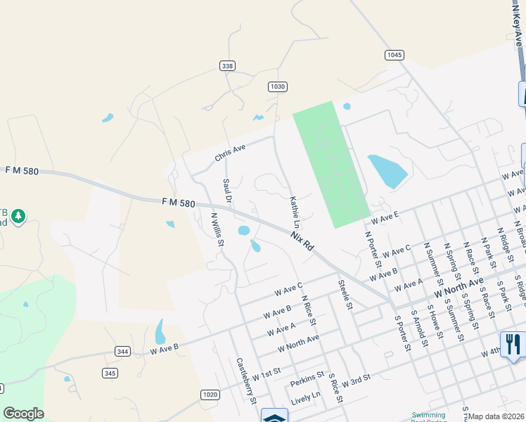map of restaurants, bars, coffee shops, grocery stores, and more near 1307 Nix Road in Lampasas
