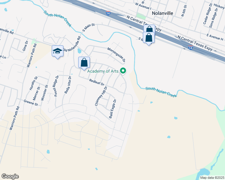 map of restaurants, bars, coffee shops, grocery stores, and more near 1129 Redleaf Drive in Nolanville