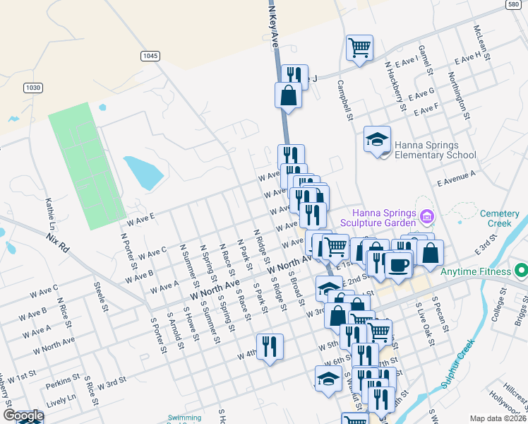 map of restaurants, bars, coffee shops, grocery stores, and more near 402 N Broad St in Lampasas