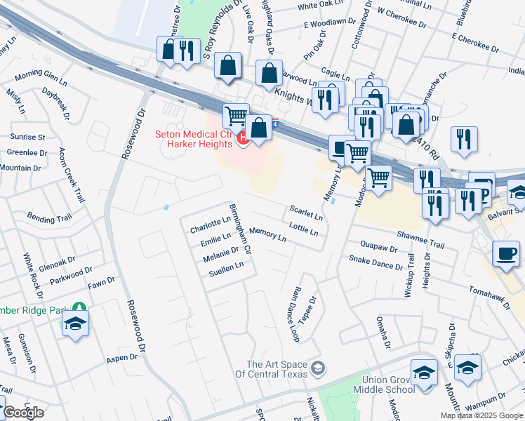 map of restaurants, bars, coffee shops, grocery stores, and more near 235 Lottie Lane in Harker Heights