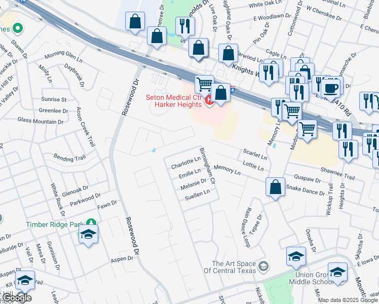 map of restaurants, bars, coffee shops, grocery stores, and more near 5402 Birmingham Circle in Killeen