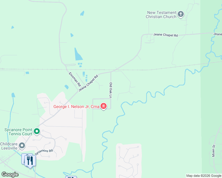 map of restaurants, bars, coffee shops, grocery stores, and more near 183 Old Oak Lane in Leesville