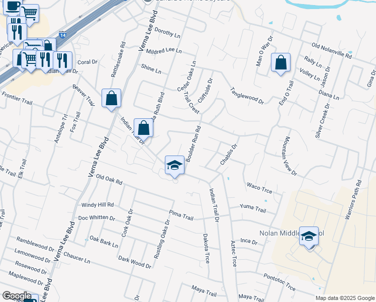 map of restaurants, bars, coffee shops, grocery stores, and more near 1110 Boulder Run in Harker Heights