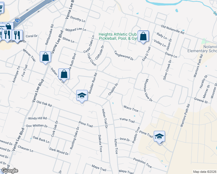 map of restaurants, bars, coffee shops, grocery stores, and more near 1513 Port Drive in Harker Heights