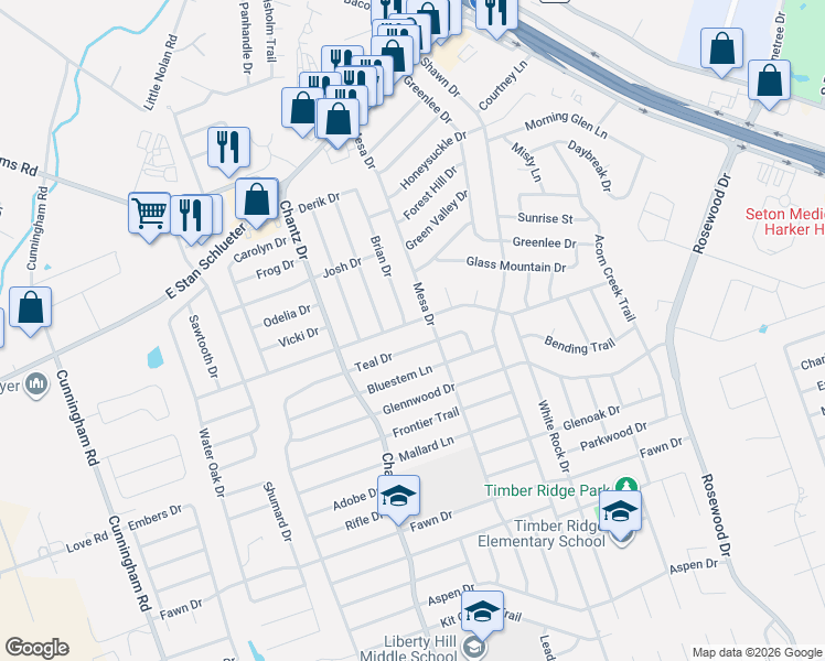 map of restaurants, bars, coffee shops, grocery stores, and more near 4604 Pepper Mill Hollow in Killeen
