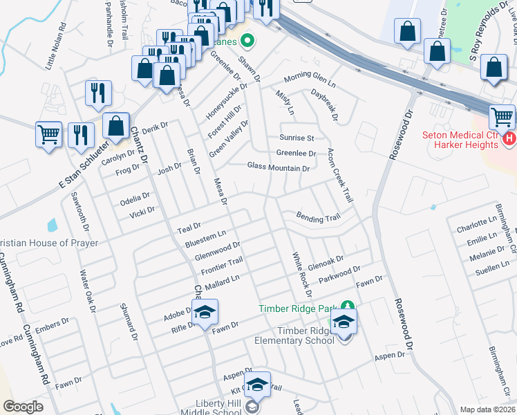 map of restaurants, bars, coffee shops, grocery stores, and more near 4804 Shawn Drive in Killeen