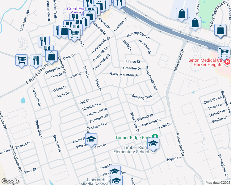 map of restaurants, bars, coffee shops, grocery stores, and more near 4804 Shawn Drive in Killeen