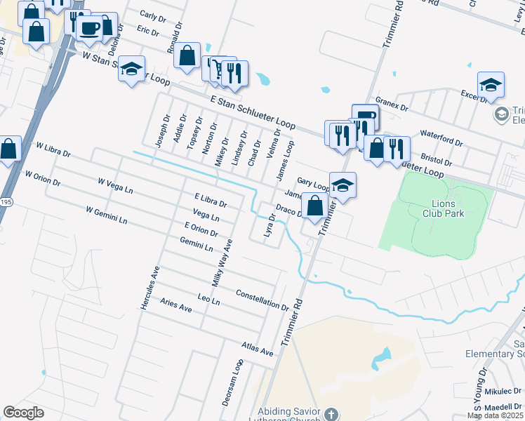 map of restaurants, bars, coffee shops, grocery stores, and more near 5711 Capricorn Loop in Killeen