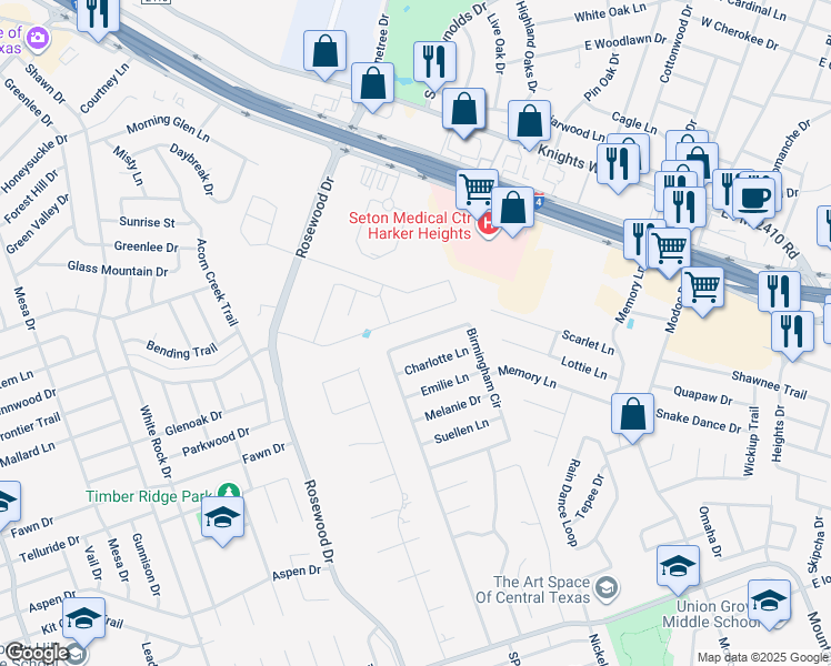 map of restaurants, bars, coffee shops, grocery stores, and more near 5317 Birmingham Circle in Killeen